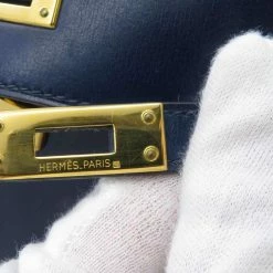 Hermes Blue Box Calf Leather Gold Hardware Vintage Mini Kelly Bag For Women -Deals Hermes Store luxury women hermes used handbags p657753 002