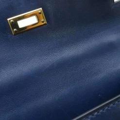 Hermes Blue Box Calf Leather Gold Hardware Vintage Mini Kelly Bag For Women -Deals Hermes Store luxury women hermes used handbags p657753 009