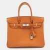 Hermes Orange Epsom Leather Palladium Finish Birkin 30 Bag For Women