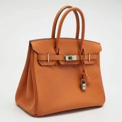 Hermes Orange Epsom Leather Palladium Finish Birkin 30 Bag For Women -Deals Hermes Store luxury women hermes used handbags p658152 026