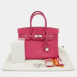Hermes Rose Tyrien Epsom Leather Palladium Finish Birkin 30 Bag For Women -Deals Hermes Store luxury women hermes used handbags p658162 002