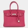 Hermes Rose Tyrien Epsom Leather Palladium Finish Birkin 30 Bag For Women