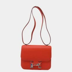 Hermes Orange Swift Leather Marble Mini Constance 18 Shoulder Bag For Women