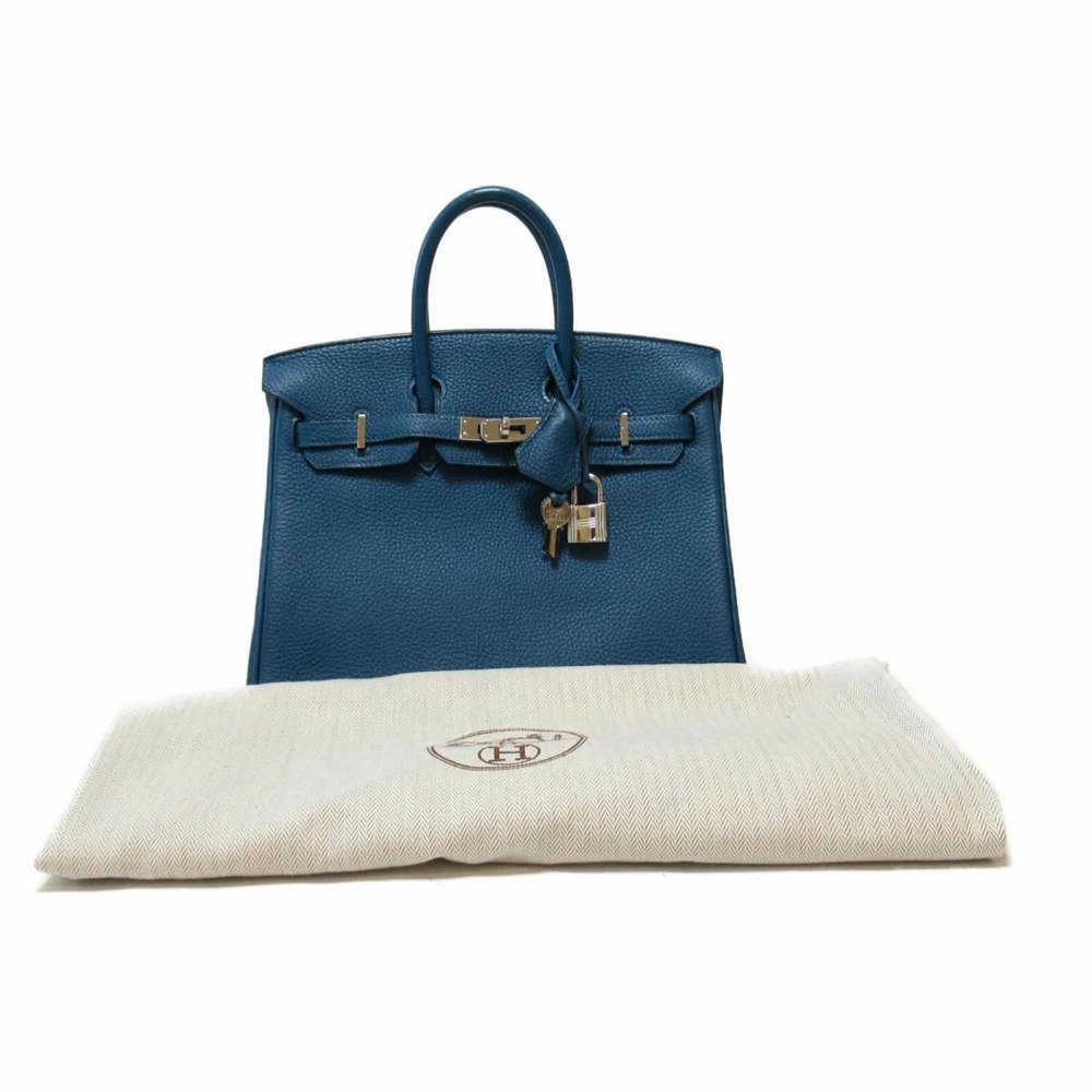 Hermes Blue Togo Leather Palladium Hardware Birkin 25 Bag For Women 10 Hermes Blue Togo Leather Palladium Hardware Birkin 25 Bag For Women - Image 8
