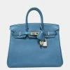 Hermes Blue Togo Leather Palladium Hardware Birkin 25 Bag For Women -Deals Hermes Store luxury women hermes used handbags p658933 003
