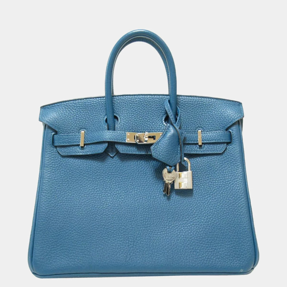 Hermes Blue Togo Leather Palladium Hardware Birkin 25 Bag For Women 3 Hermes Blue Togo Leather Palladium Hardware Birkin 25 Bag For Women
