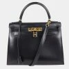 Hermes Black Box Calf Leather Gold Hardware Kelly 28 Bag For Women -Deals Hermes Store luxury women hermes used handbags p659265 001