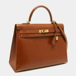 Hermes Gold Box Leather Kelly Gold Finish Sellier 35 Bag For Women -Deals Hermes Store luxury women hermes used handbags p661086 004