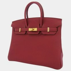 Hermes Red Togo Leather Gold Hardware Birkin 25 Bag For Women