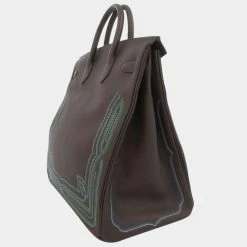 Hermes Brown Togo Leather Palladium Hardware Embroidered HAC Birkin 40 Bag For Women -Deals Hermes Store luxury women hermes used handbags p661179 001