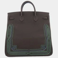 Hermes Brown Togo Leather Palladium Hardware Embroidered HAC Birkin 40 Bag For Women -Deals Hermes Store luxury women hermes used handbags p661179 003