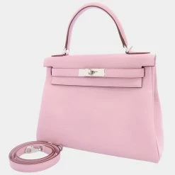 Hermes Pink Taurillon Clemence Palladium Hardware Kelly 28 Retourne Bag For Women
