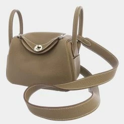 Hermes Grey Taurillon Clemence Leather Mini Lindy 20 Shoulder Bag For Women
