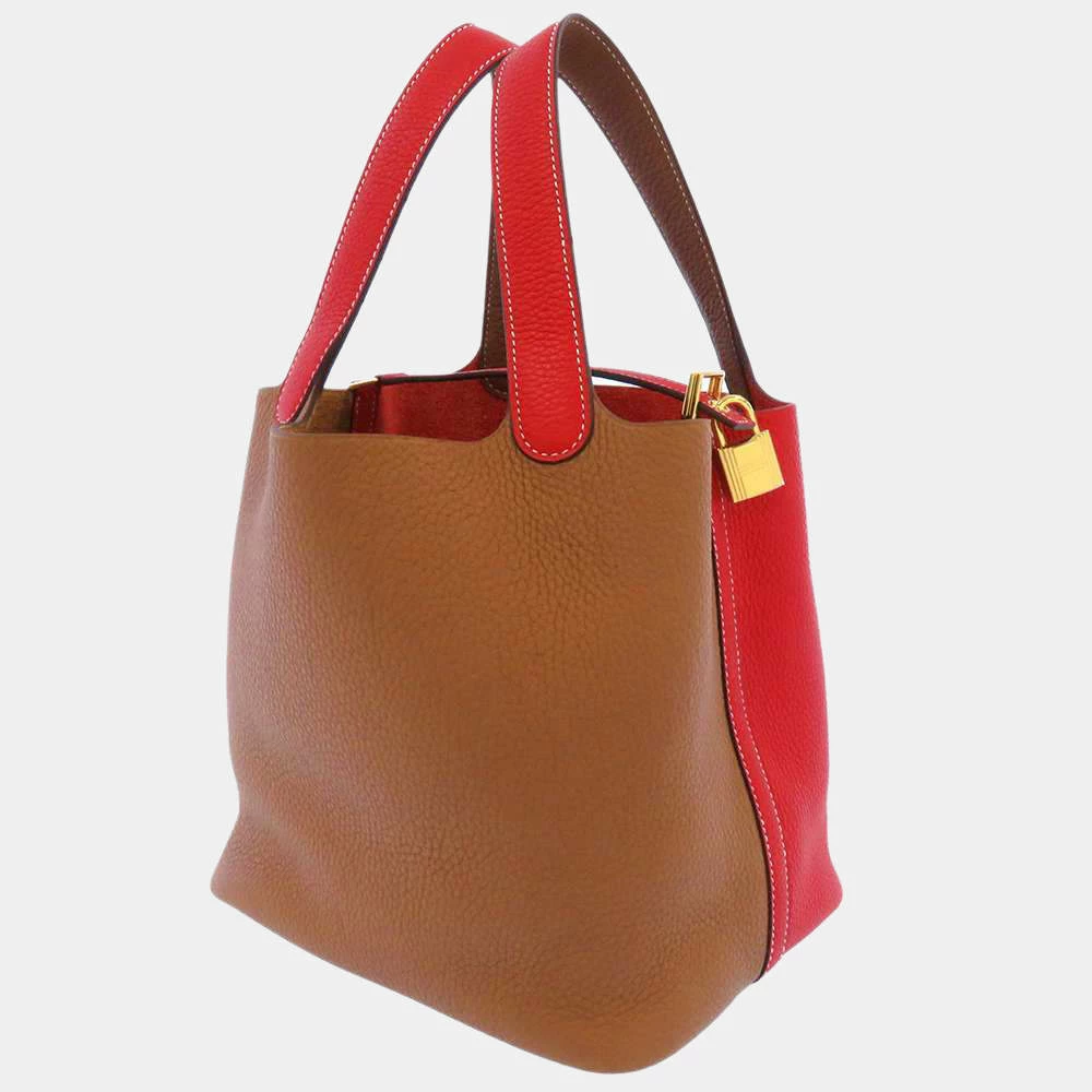 HERMES Picotin Lock Casaque Size MM Rouge Coeur/Gold Taurillon Clemence For Women 4 HERMES Picotin Lock Casaque Size MM Rouge Coeur/Gold Taurillon Clemence For Women - Image 2