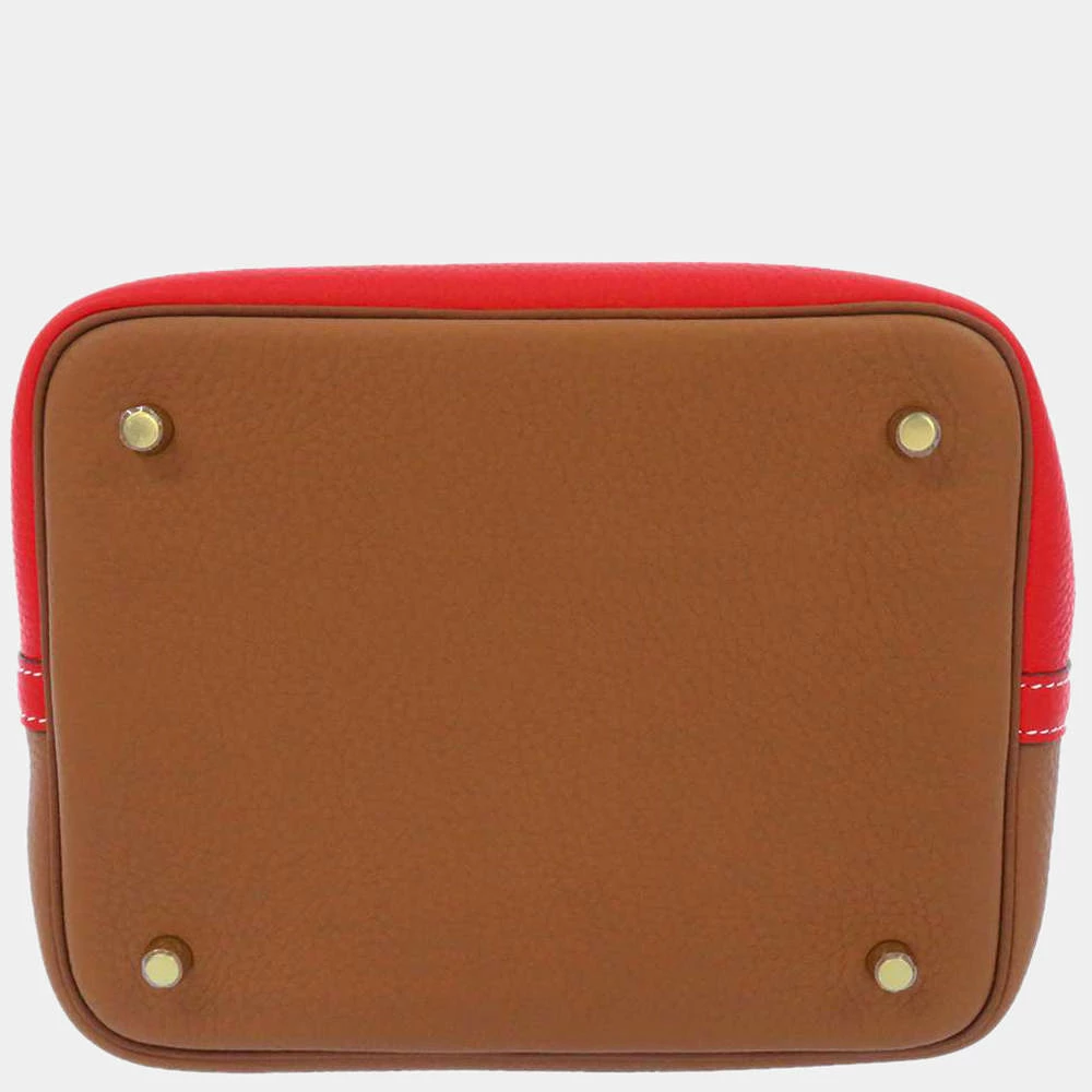 HERMES Picotin Lock Casaque Size MM Rouge Coeur/Gold Taurillon Clemence For Women 6 HERMES Picotin Lock Casaque Size MM Rouge Coeur/Gold Taurillon Clemence For Women - Image 4