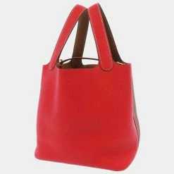 HERMES Picotin Lock Casaque Size MM Rouge Coeur/Gold Taurillon Clemence For Women