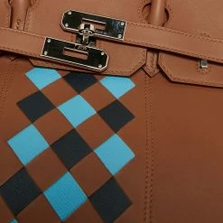 Hermes Gold/Bleu Du Nord/ Bleu Indigo Epsom And Swift Leather Palladium Finish Birkin Tressage De Cuir 30 Bag For Women -Deals Hermes Store luxury women hermes used handbags p661607 006