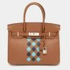 Hermes Gold/Bleu Du Nord/ Bleu Indigo Epsom And Swift Leather Palladium Finish Birkin Tressage De Cuir 30 Bag For Women
