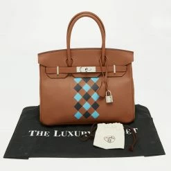 Hermes Gold/Bleu Du Nord/ Bleu Indigo Epsom And Swift Leather Palladium Finish Birkin Tressage De Cuir 30 Bag For Women -Deals Hermes Store luxury women hermes used handbags p661607 018