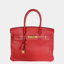 Hermes Hermès Rouge Casaque Togo Birkin 30 GHW For Women