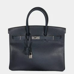 Hermes Hermès Bleu Indigo Vache Liegee Birkin 35 PHW For Women
