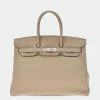 Hermes Beige Veau Crispe Togo Leather Palladium Hardware Birkin 35 Bag For Women