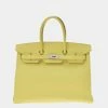 Hermes Yellow Epsom Leather Palladium Hardware Birkin 35 Bag For Women -Deals Hermes Store luxury women hermes used handbags p662576 003