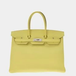 Hermes Yellow Epsom Leather Palladium Hardware Birkin 35 Bag For Women