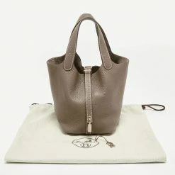 Hermes Etoupe Taurillion Clemence Leather Picotin Lock 18 Bag For Women -Deals Hermes Store luxury women hermes used handbags p663040 002