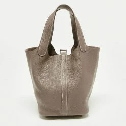 Hermes Etoupe Taurillion Clemence Leather Picotin Lock 18 Bag For Women -Deals Hermes Store luxury women hermes used handbags p663040 003