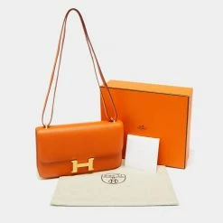 Hermes Orange Epsom Leather Constance Elan Bag For Women -Deals Hermes Store luxury women hermes used handbags p663942 001