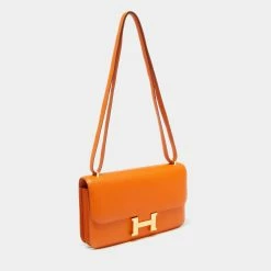 Hermes Orange Epsom Leather Constance Elan Bag For Women -Deals Hermes Store luxury women hermes used handbags p663942 003