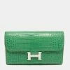 Hermes Cactus Alligator Palladium Finish Constance Long Wallet For Women -Deals Hermes Store luxury women hermes used handbags p663950 001