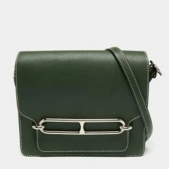 Hermes Vert Anglais Evercolor Leather Palladium Finish Roulis 24 Bag For Women