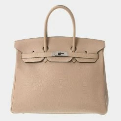 Hermes 35 Grey Veau Crispe Togo Unisex Handbag For Women
