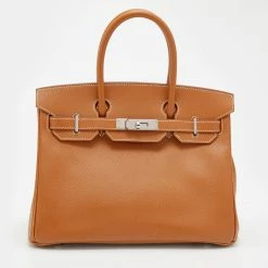 Hermes Gold Epsom Leather Palladium Plated Birkin 30 Bag For Women