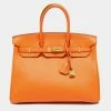 Hermes Orange Togo Leather Gold Finish Birkin 35 Bag For Women