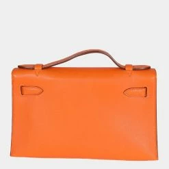Hermes Hermès Orange H Swift Kelly Pochette GHW For Women -Deals Hermes Store luxury women hermes used handbags p667438 001