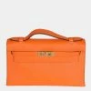 Hermes Hermès Orange H Swift Kelly Pochette GHW For Women -Deals Hermes Store luxury women hermes used handbags p667438 005