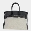 Hermes Hermès Écru Toile & Black Swift Birkin 35 PHW For Women -Deals Hermes Store luxury women hermes used handbags p667439 007