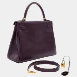 Hermes Kelly Box Calf Leather Handbag,Shoulder Bag Raisin For Women -Deals Hermes Store luxury women hermes used handbags p668925 004