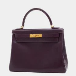 Hermes Kelly Box Calf Leather Handbag,Shoulder Bag Raisin For Women -Deals Hermes Store luxury women hermes used handbags p668925 010