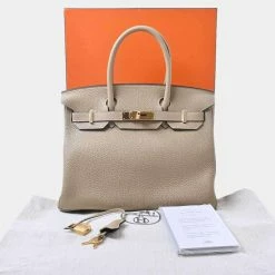 Hermes Birkin Women's Taurillon Clemence Leather Handbag Beige For Women -Deals Hermes Store luxury women hermes used handbags p669000 008