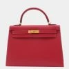 Hermes Kelly Tadelakt Leather Handbag,Shoulder Bag Rouge Vif For Women -Deals Hermes Store luxury women hermes used handbags p669009 004