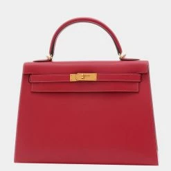 Hermes Kelly Tadelakt Leather Handbag,Shoulder Bag Rouge Vif For Women -Deals Hermes Store luxury women hermes used handbags p669009 005