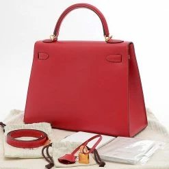 Hermes Kelly Tadelakt Leather Handbag,Shoulder Bag Rouge Vif For Women -Deals Hermes Store luxury women hermes used handbags p669009 006
