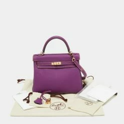 Hermes Anemone/Bleu Nuit Togo Leather Gold Finish Kelly Retourne 25 Bag For Women -Deals Hermes Store luxury women hermes used handbags p669454 003