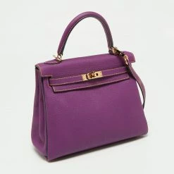 Hermes Anemone/Bleu Nuit Togo Leather Gold Finish Kelly Retourne 25 Bag For Women -Deals Hermes Store luxury women hermes used handbags p669454 007