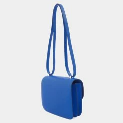 Hermes Blue Chevre Myzore Leather Constance Mini III Shoulder Bag For Women -Deals Hermes Store luxury women hermes used handbags p670956 001