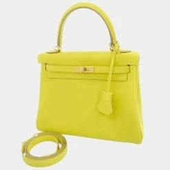 Hermes Yellow Swift Leather Gold Hardware Kelly Retourne 25 Bag For Women